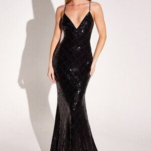 New black formal dress.Prom party evening lace up back fitted gown